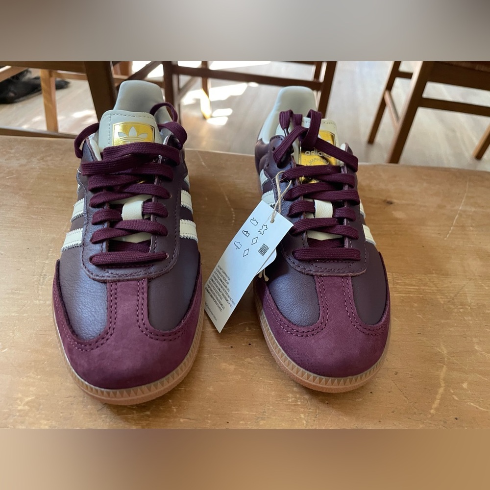 Adidas Sambas Maroon and Cream Sneakers